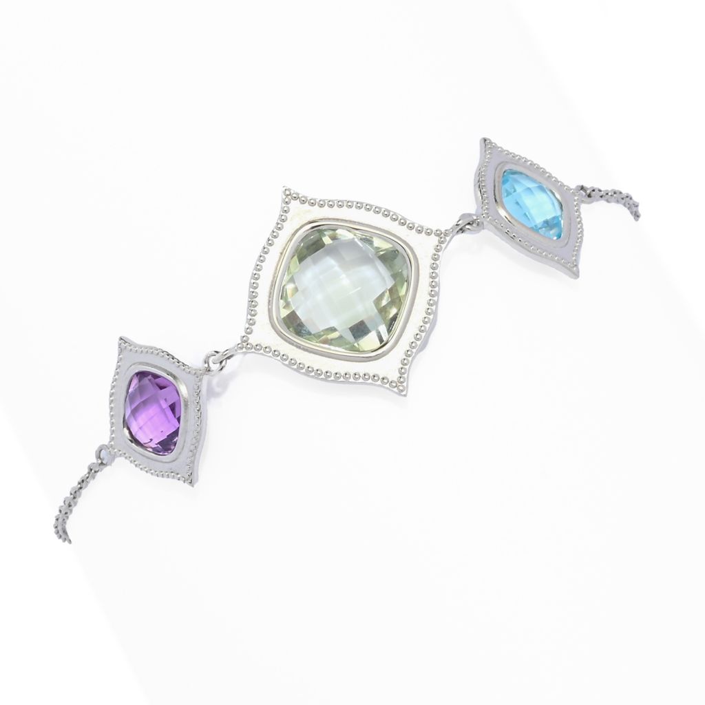 Claire Vessot Designs 3-Stone Checkerboard Cut Gemstone Bolo Bracelet by Steals