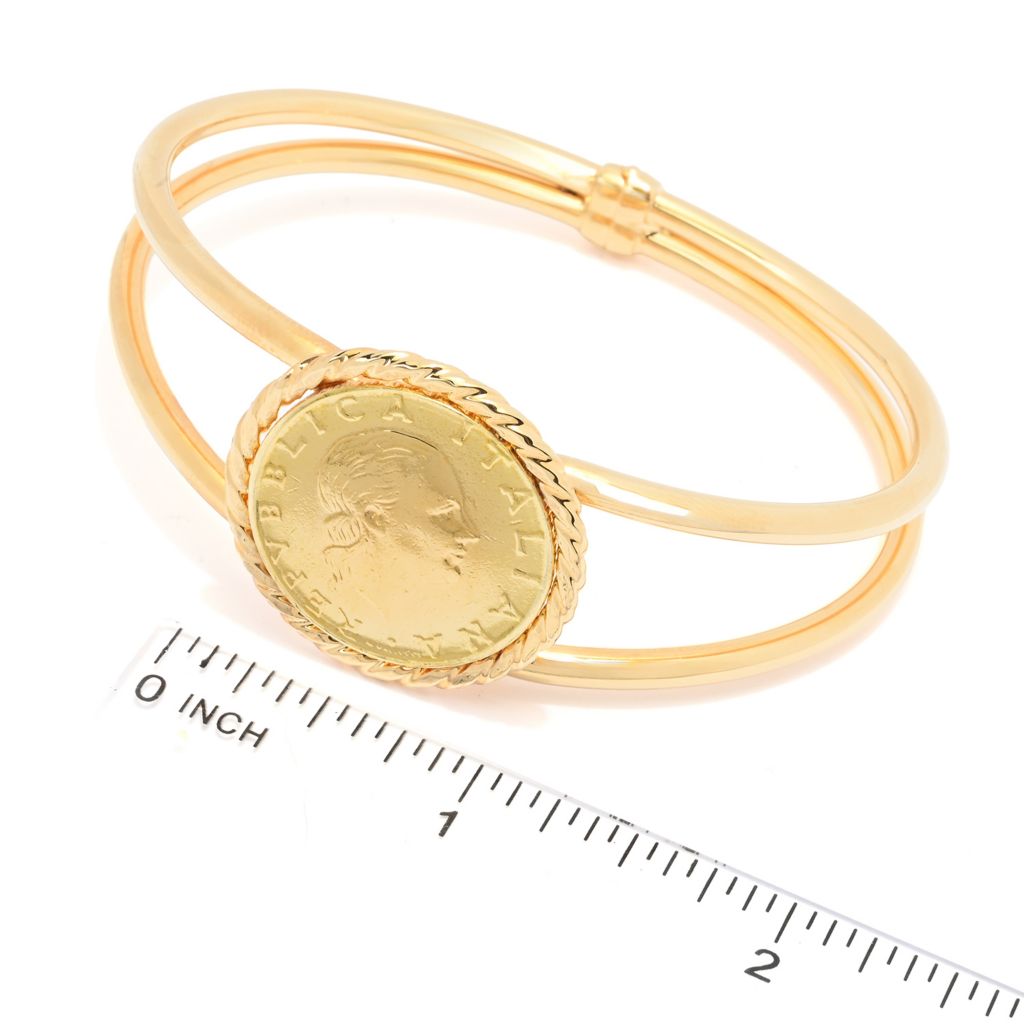 Toscana Italiana 18K Gold Plated Tubing Genuine 200 Lire Coin Bangle Bracelet by Steals