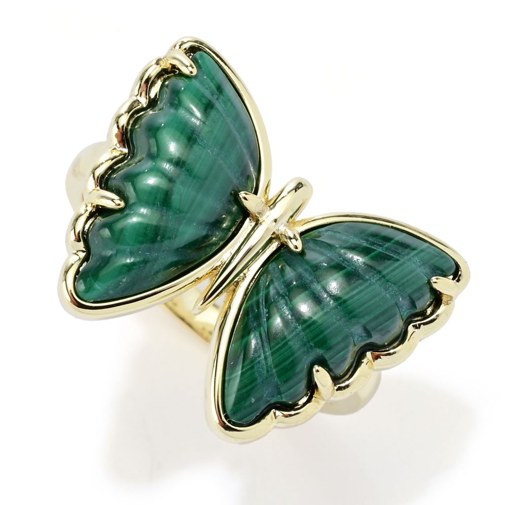 Aurelia 18K Gold Plated 15x8.5mm Choice of Carved Gemstone Butterfly Ring by Steals