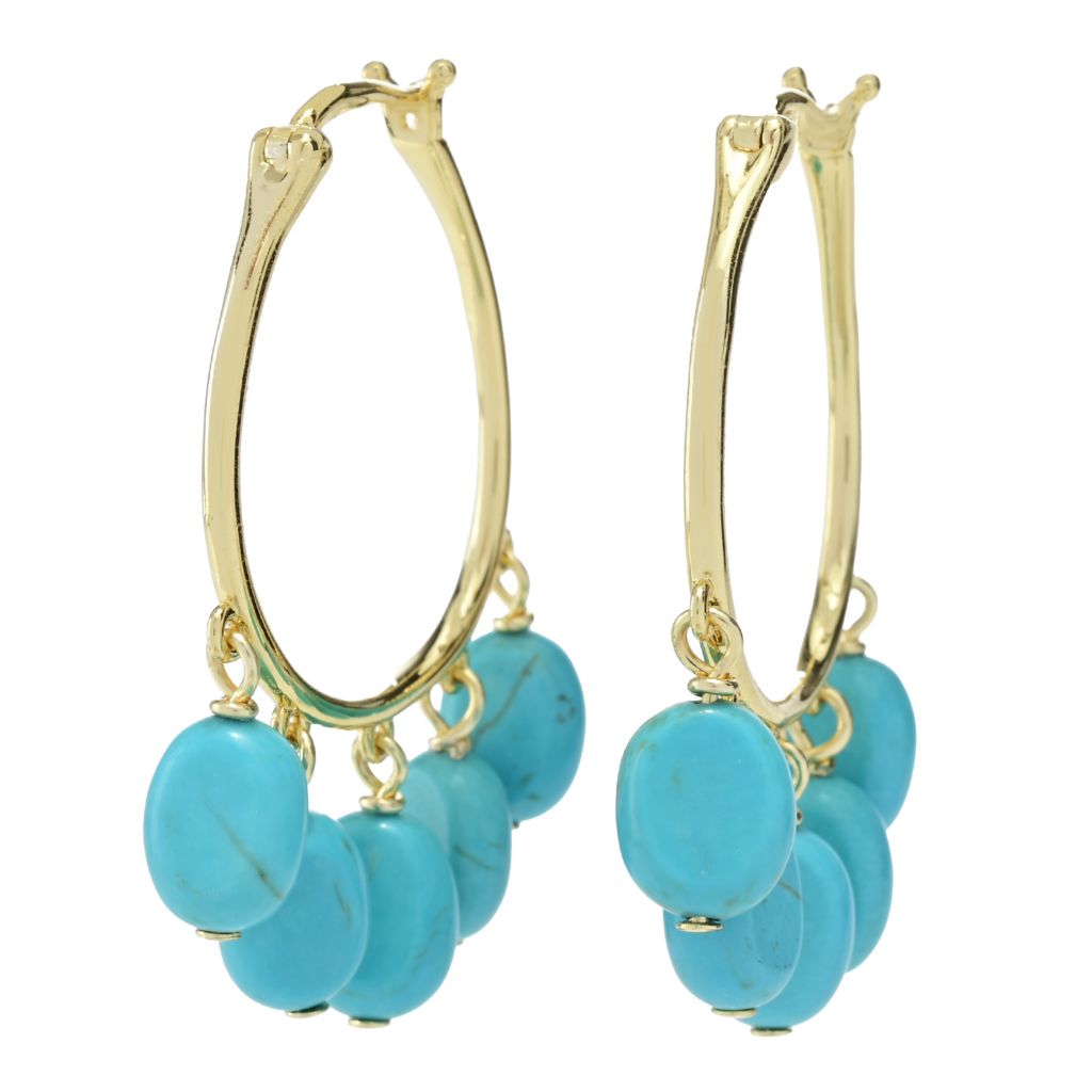 Aurelia 18K Gold Plated 8x6mm Turquoise Bead Fringe Hoop Earrings by Steals