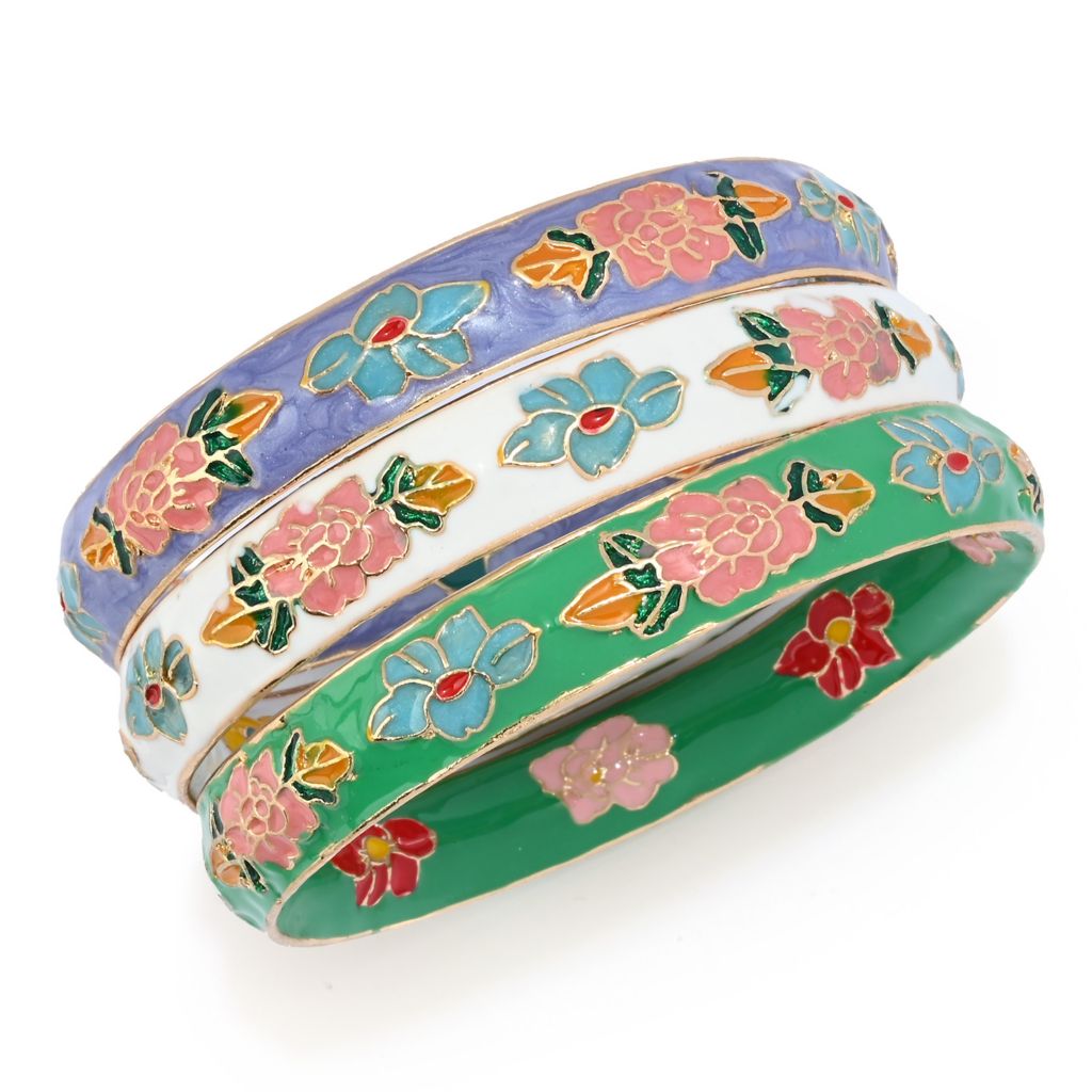 Far East Jewelry Choice of Spring or Classic Set of 3 Cloisonne Bangle Bracelets by Steals