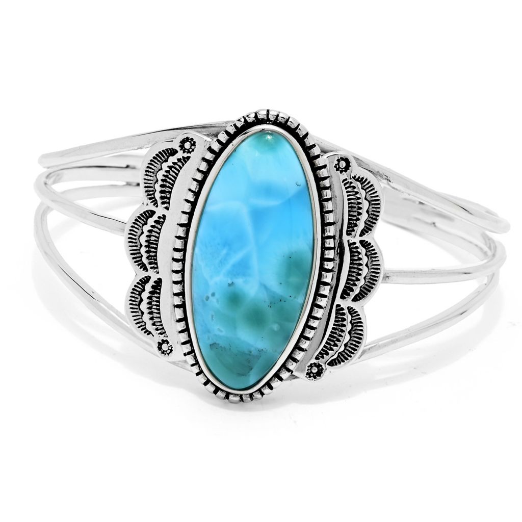 Southwest Elements Sterling Silver 35x15mm Larimar Multi Row Slip-on Cuff Bracelet by Steals