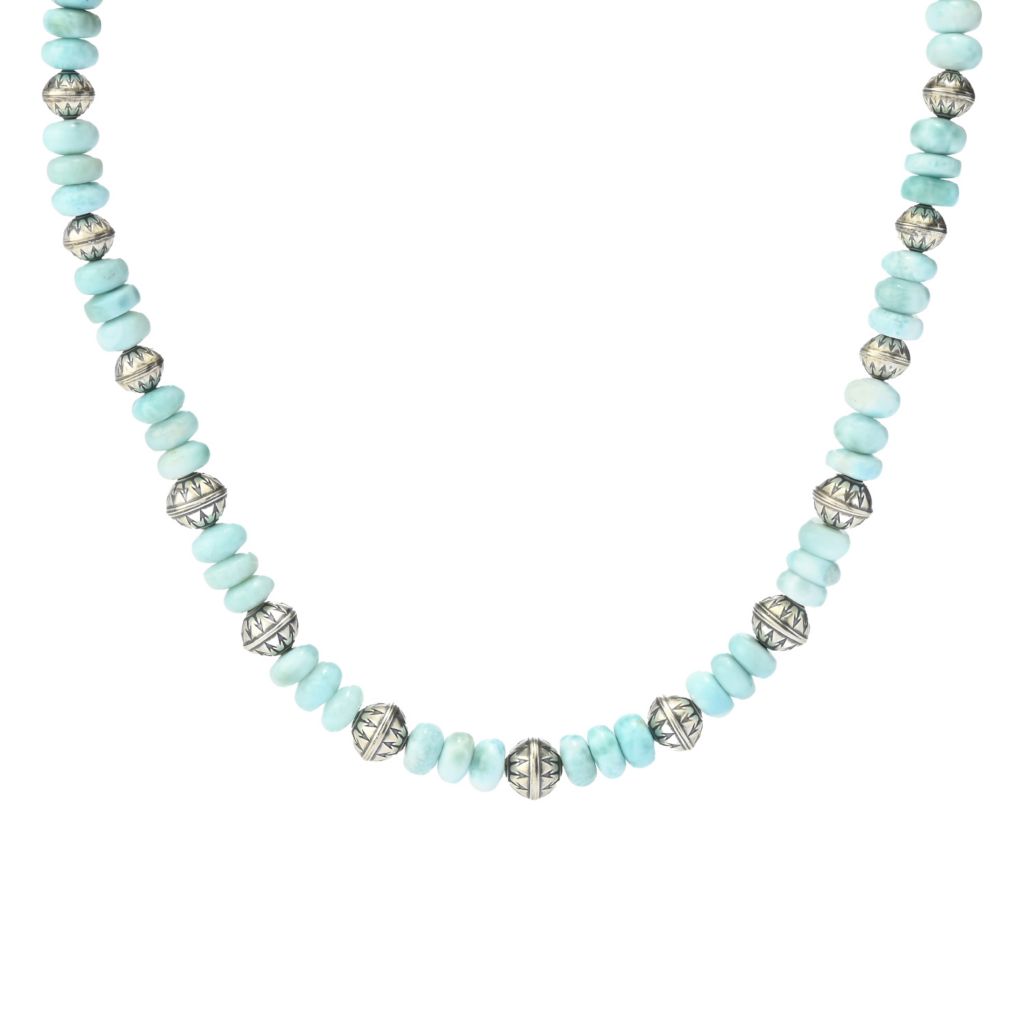 Southwest Elements Sterling Silver 8mm Larimar Rondelle Bead Necklace by Steals