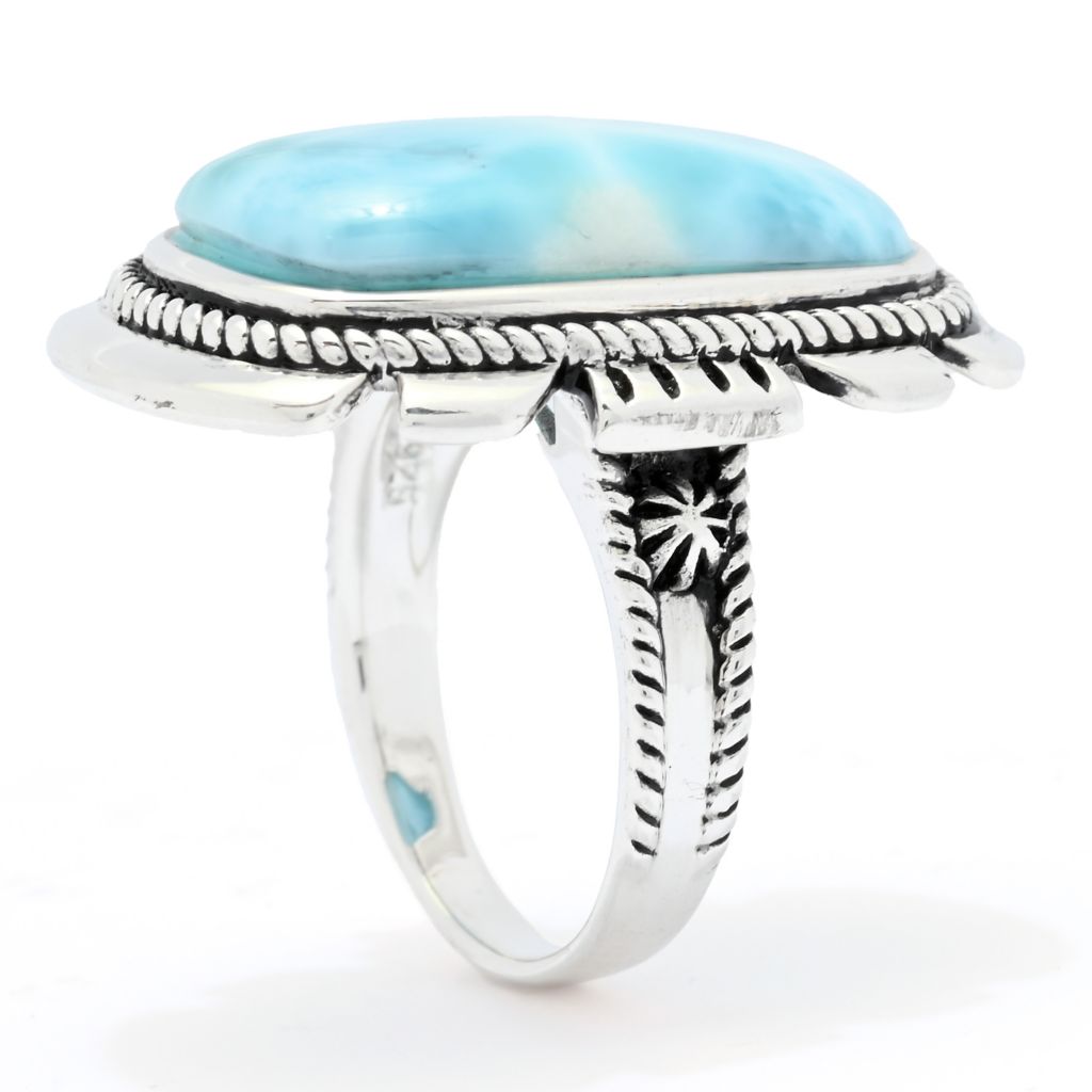 Southwest Elements Sterling Silver 23x14mm Cushion Shape Larimar Beaded Halo Ring by Steals