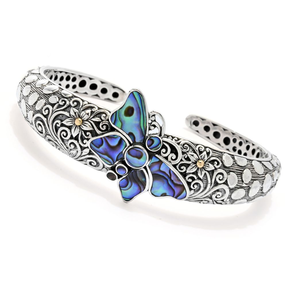 Artisan Silver by Samuel B. 18K Gold Accented Abalone Butterfly Bangle Bracelet by Steals