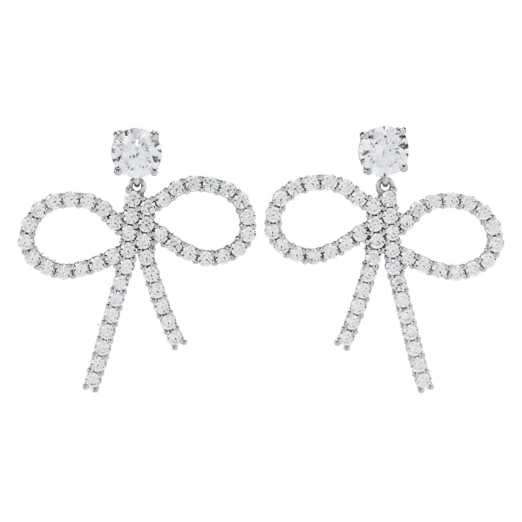 Brilliante Platinum Plated 4.94 DEW Simulated Diamond Bow Drop Earrings by Steals