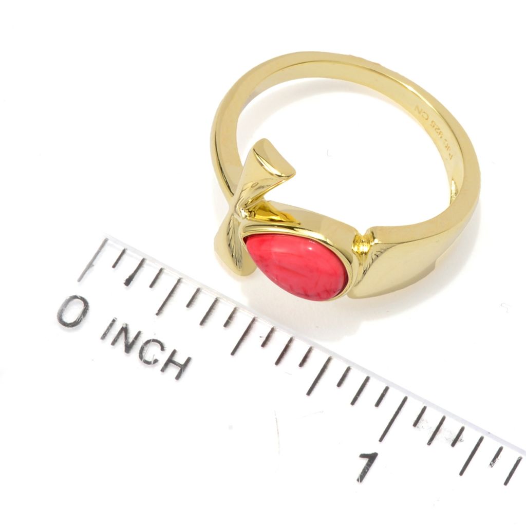 Passport to Egypt 18K Gold Plated 8x6mm Pear Shape Red Coral Ankh Cross Ring by Steals