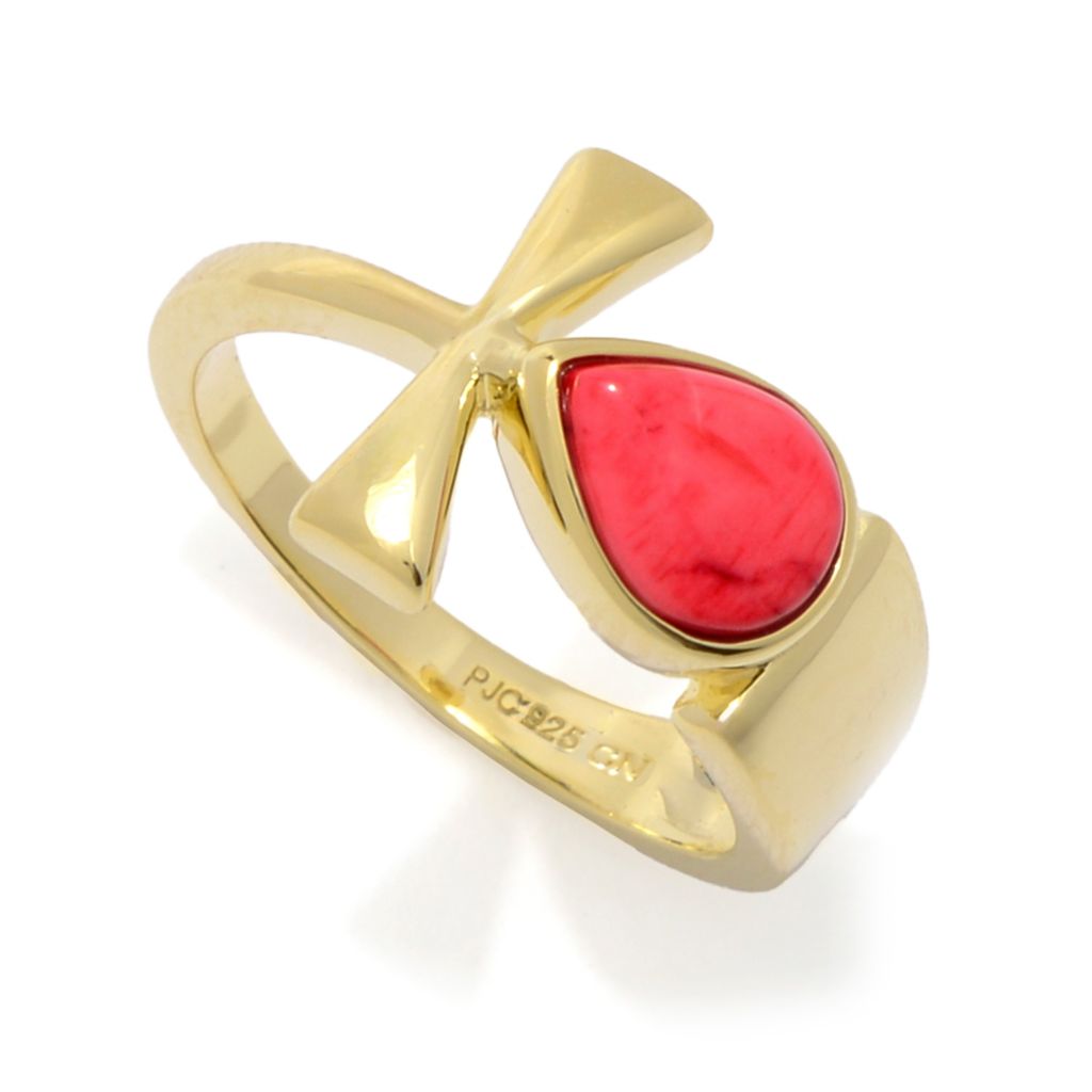 Passport to Egypt 18K Gold Plated 8x6mm Pear Shape Red Coral Ankh Cross Ring by Steals