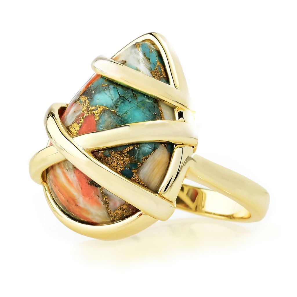 Aurelia 18K Gold Plated 20x15mm Pear Shape Spiny Oyster Ring by Steals