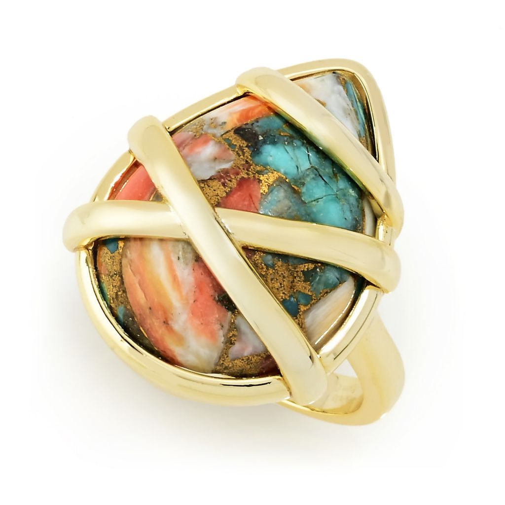 Aurelia 18K Gold Plated 20x15mm Pear Shape Spiny Oyster Ring by Steals