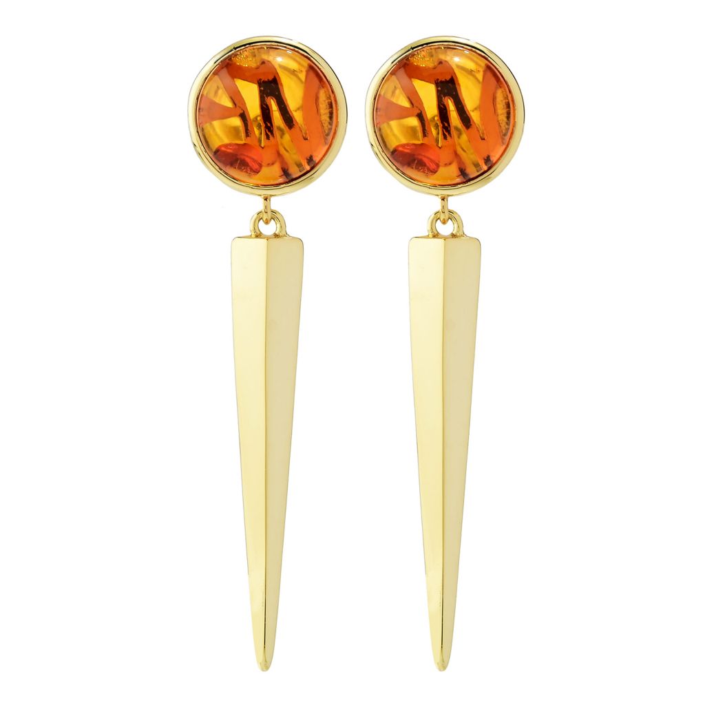 Aurelia 18K Gold Plated 10mm Amber 1.5" Dagger Drop Earrings by Steals