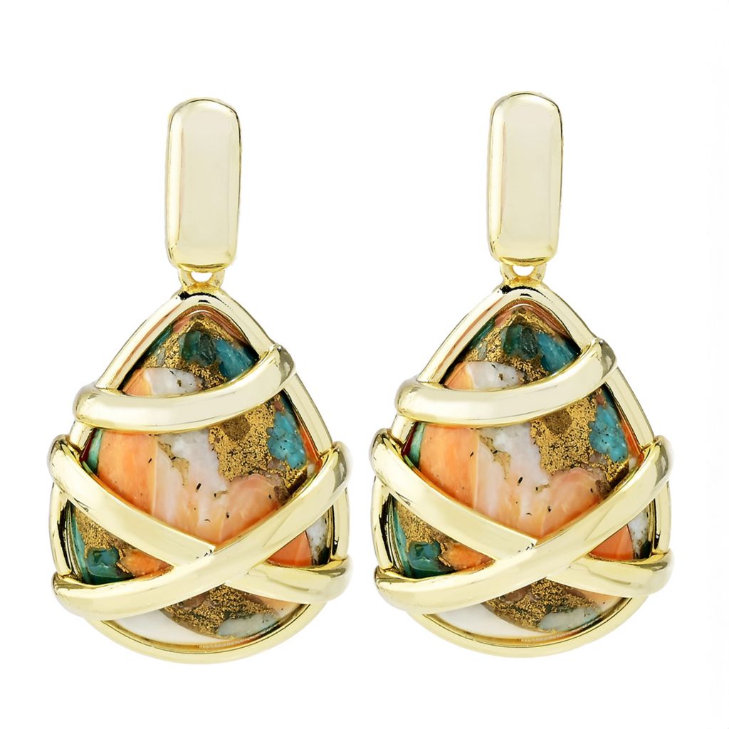 Aurelia 18K Gold Plated 20x15mm Pear Shape Spiny Oyster Earrings by Steals