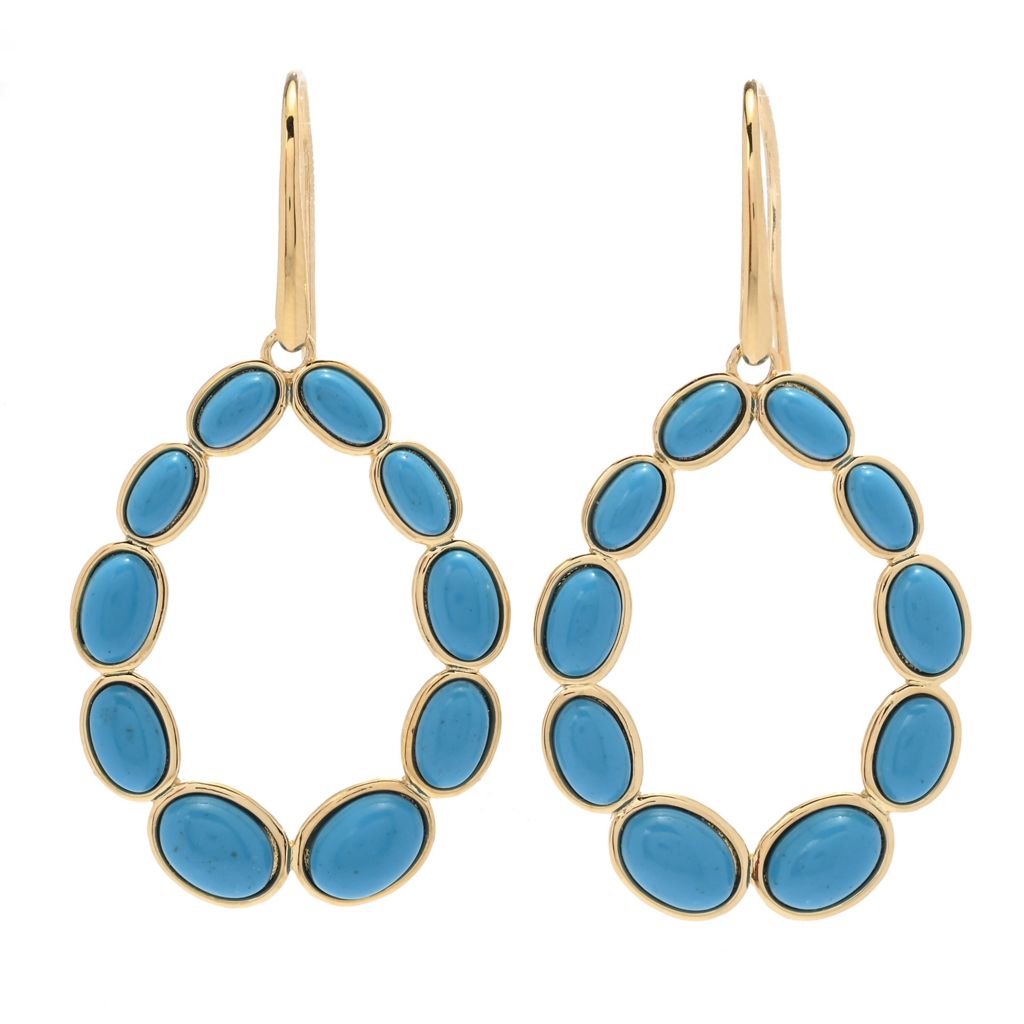Verona Gioielli 18K Gold Plated Turquoise Pear Shape 1.75" Drop Earrings by Steals