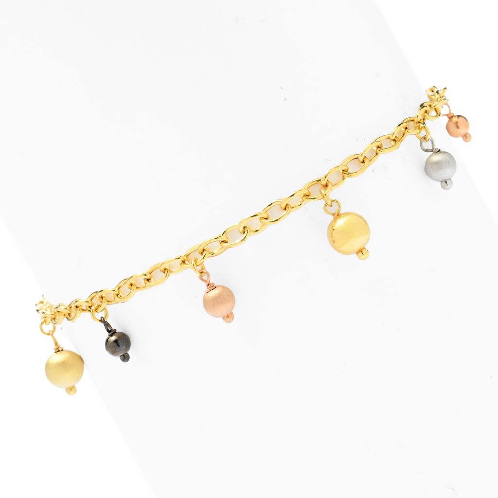 Verona Gioielli 18K Gold Plated Polished & Satin Beaded 11" Rolo Anklet by Steals