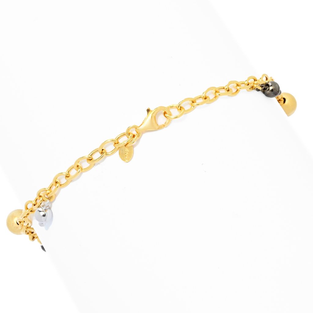 Verona Gioielli 18K Gold Plated Polished & Satin Beaded 11" Rolo Anklet by Steals