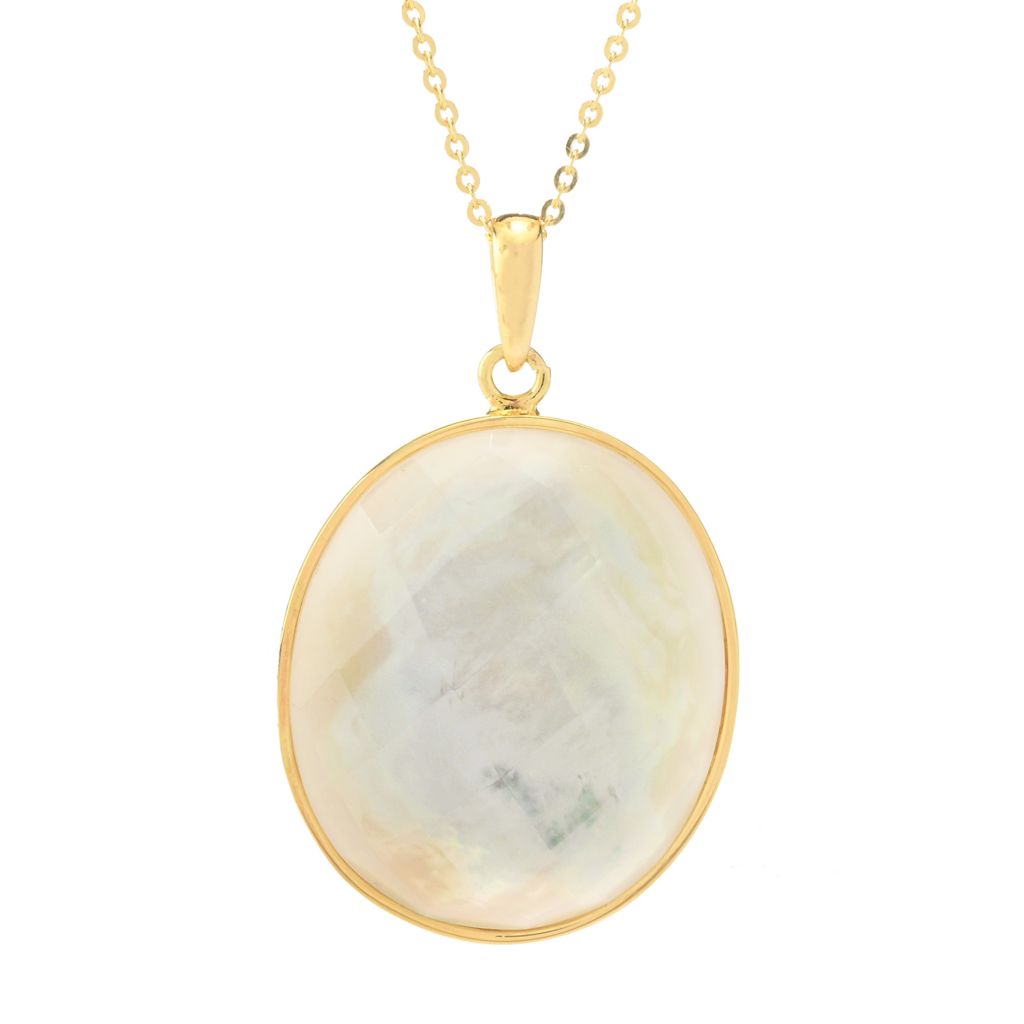 Verona Gioielli 18K Gold Plated 30x25mm Oval Mother-of-Pearl Pendant w/ Chain by Steals