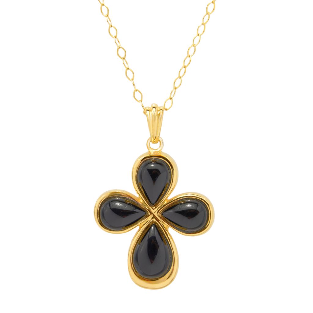 Verona Gioielli 18K Gold Plated 12x8mm Black Onyx Cross Pendant w/ Chain by Steals