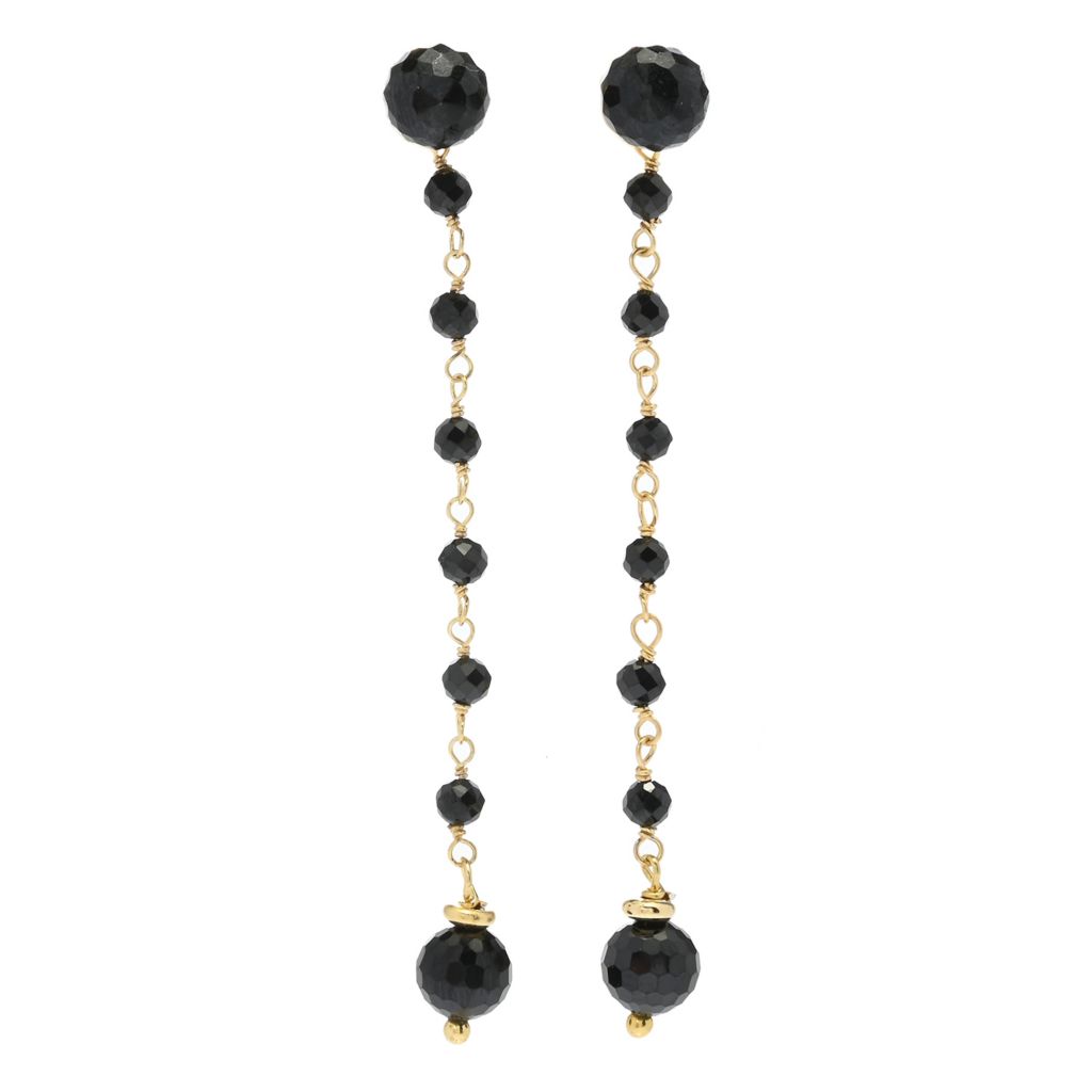 Verona Gioielli 18K Gold Plated Shiny Black Spinel Bead Drop/Stud Earrings by Steals