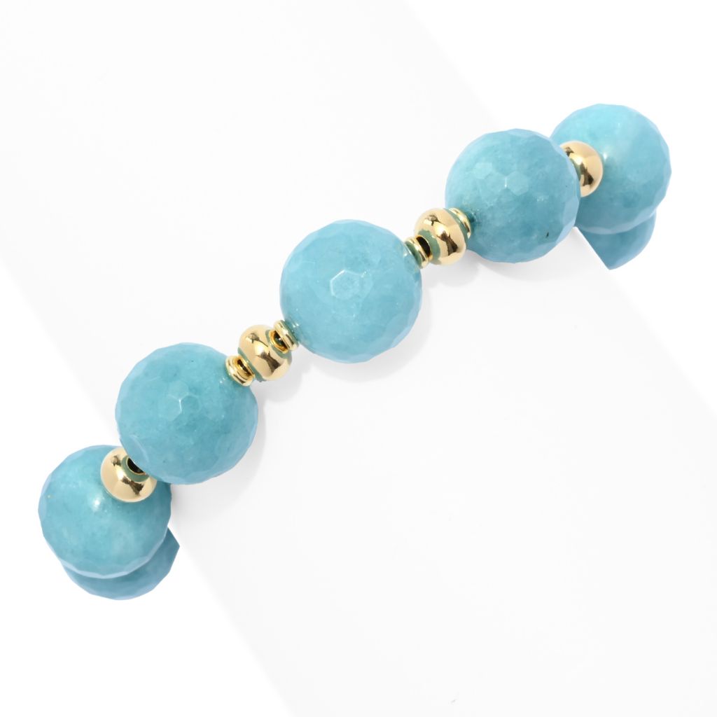 Verona Gioielli 18K Gold Plated 12.5-14.5mm Blue Quartz Rondelle Bead Bracelet by Steals