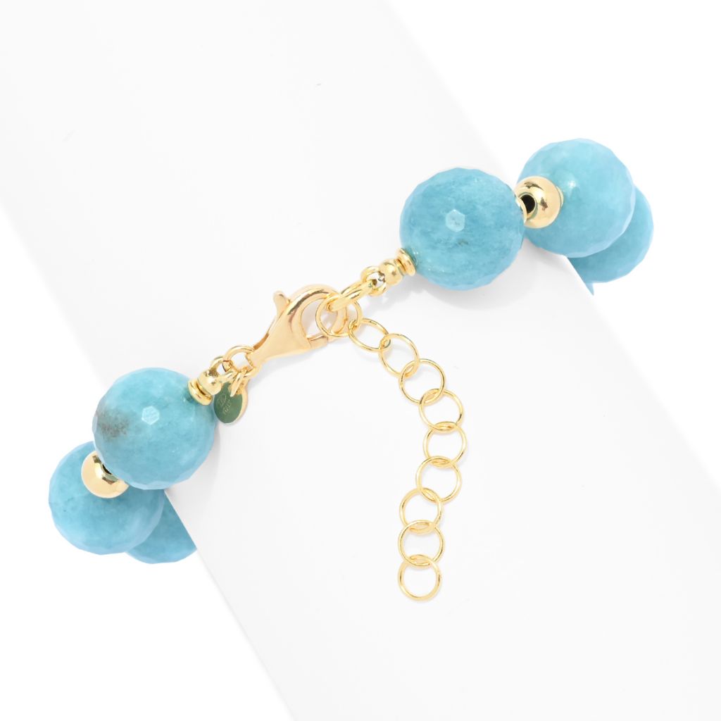 Verona Gioielli 18K Gold Plated 12.5-14.5mm Blue Quartz Rondelle Bead Bracelet by Steals