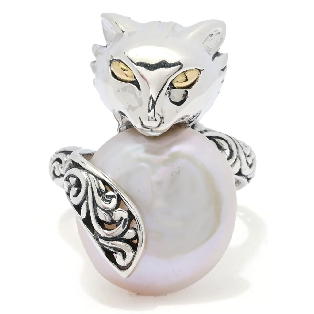 Artisan Silver by Samuel B. 18K Gold Accented Baroque Cultured Pearl Fox Ring by Steals