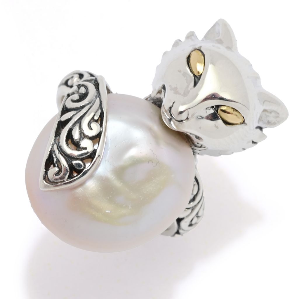 Artisan Silver by Samuel B. 18K Gold Accented Baroque Cultured Pearl Fox Ring by Steals