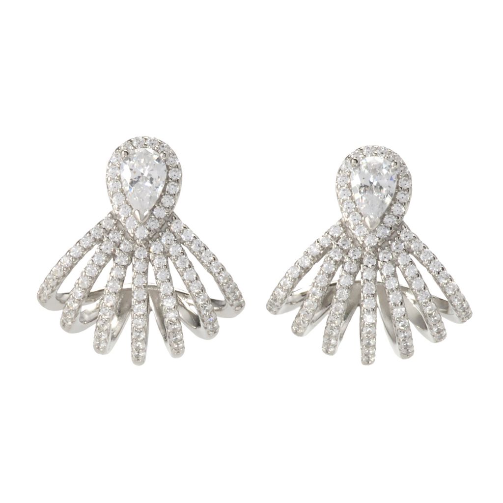 Brilliante Platinum Plated 3.03 DEW Simulated Diamond Ear Cuff Drop Earrings by Steals