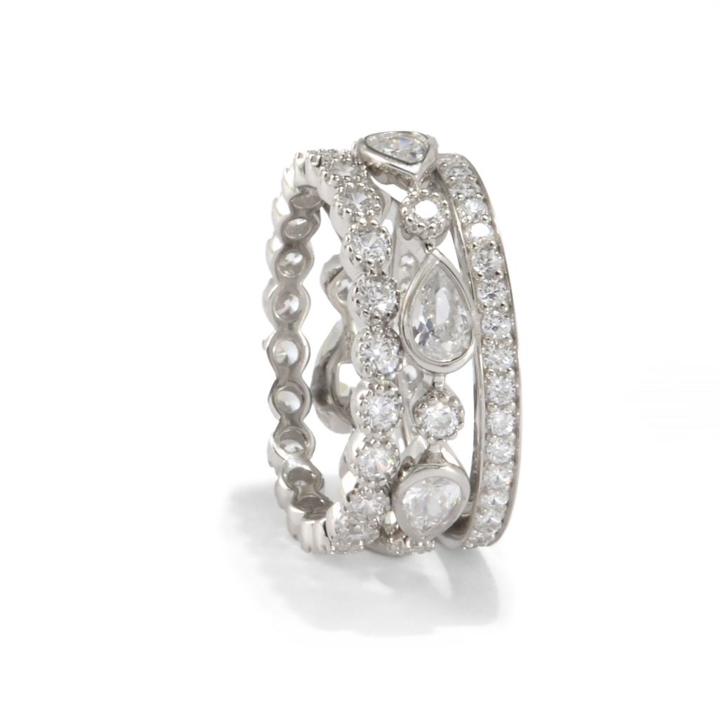 Brilliante Platinum Plated 4.46 DEW Simulated Diamond Set of 3 Stack Rings by Steals