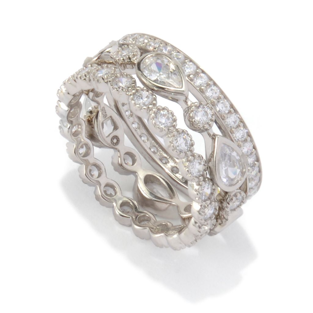 Brilliante Platinum Plated 4.46 DEW Simulated Diamond Set of 3 Stack Rings by Steals