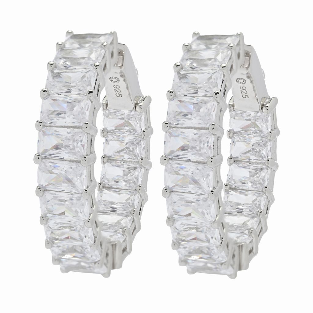 Brilliante Choice of Emerald or Oval Cut Simulated Diamond Hoop Earrings by Steals