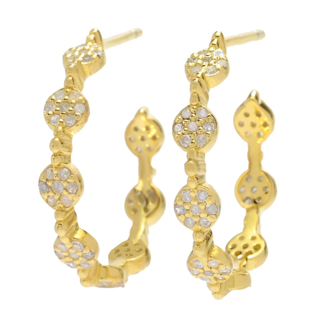 Zoey Blush Choice of Plating 0.38ctw Pave Diamond Station Hoop Earrings by Steals