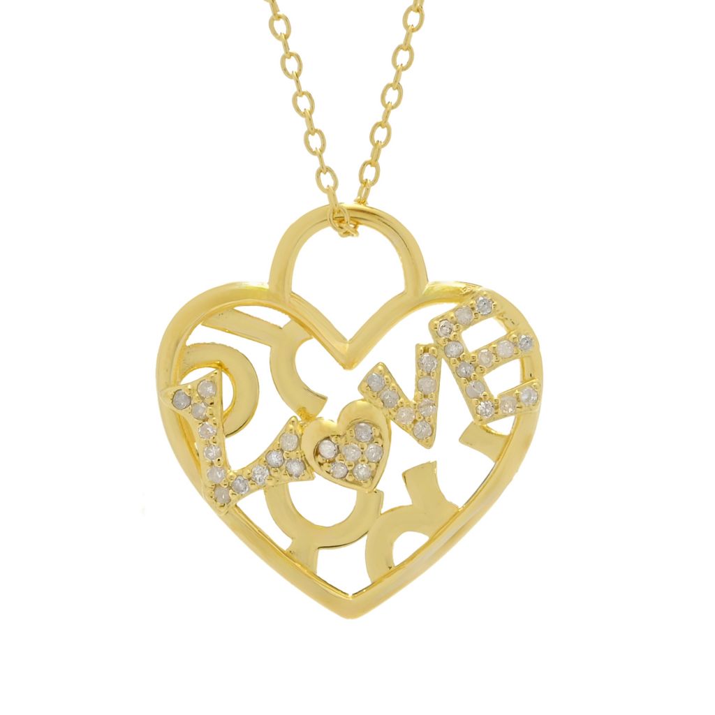 Zoey Blush 18K Gold Plated 0.22ctw Diamond "Love" Mosaic Pendant w/ Chain by Steals