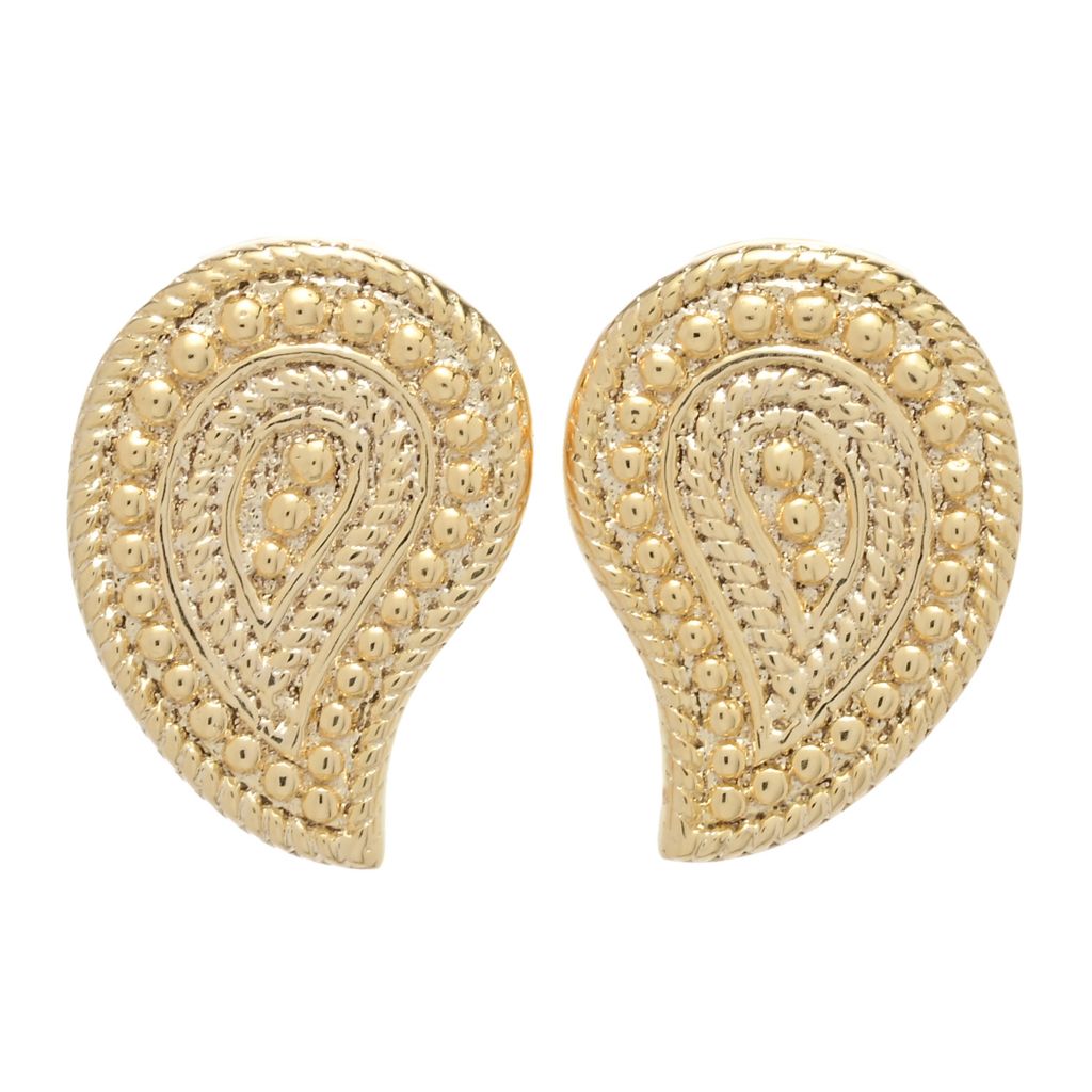 Passport to India 18K Gold Plated Polished Beaded Paisley Stud Earrings by Steals
