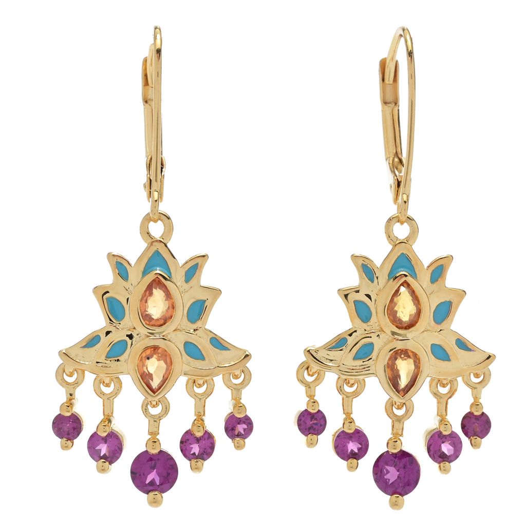 Passport to India 2.61ctw Orange Sapphire & Rhodolite Lotus Gate Earrings by Steals