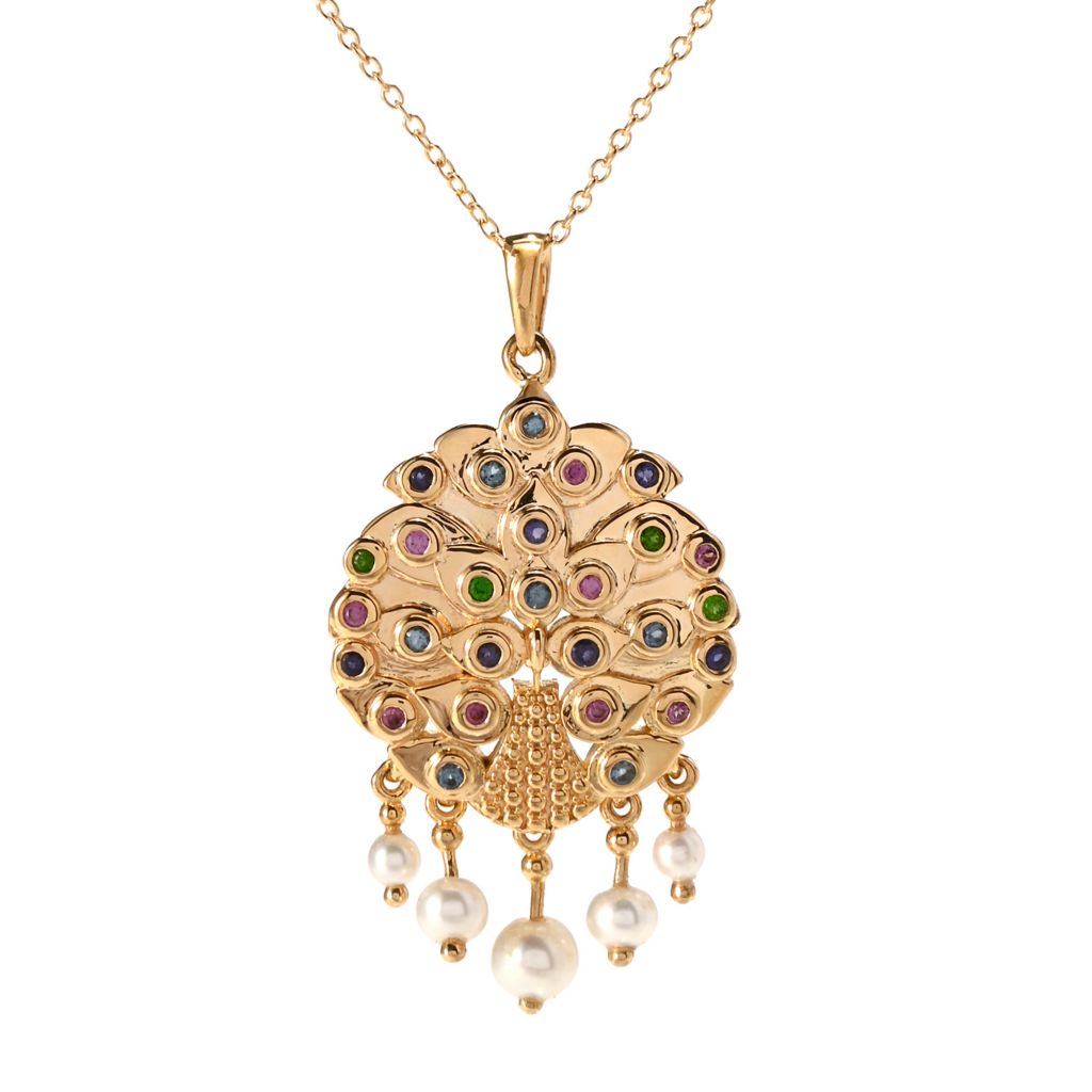 Passport to India Cultured Pearl & Multi Gemstone Peacock Gate Pendant w/ Chain by Steals