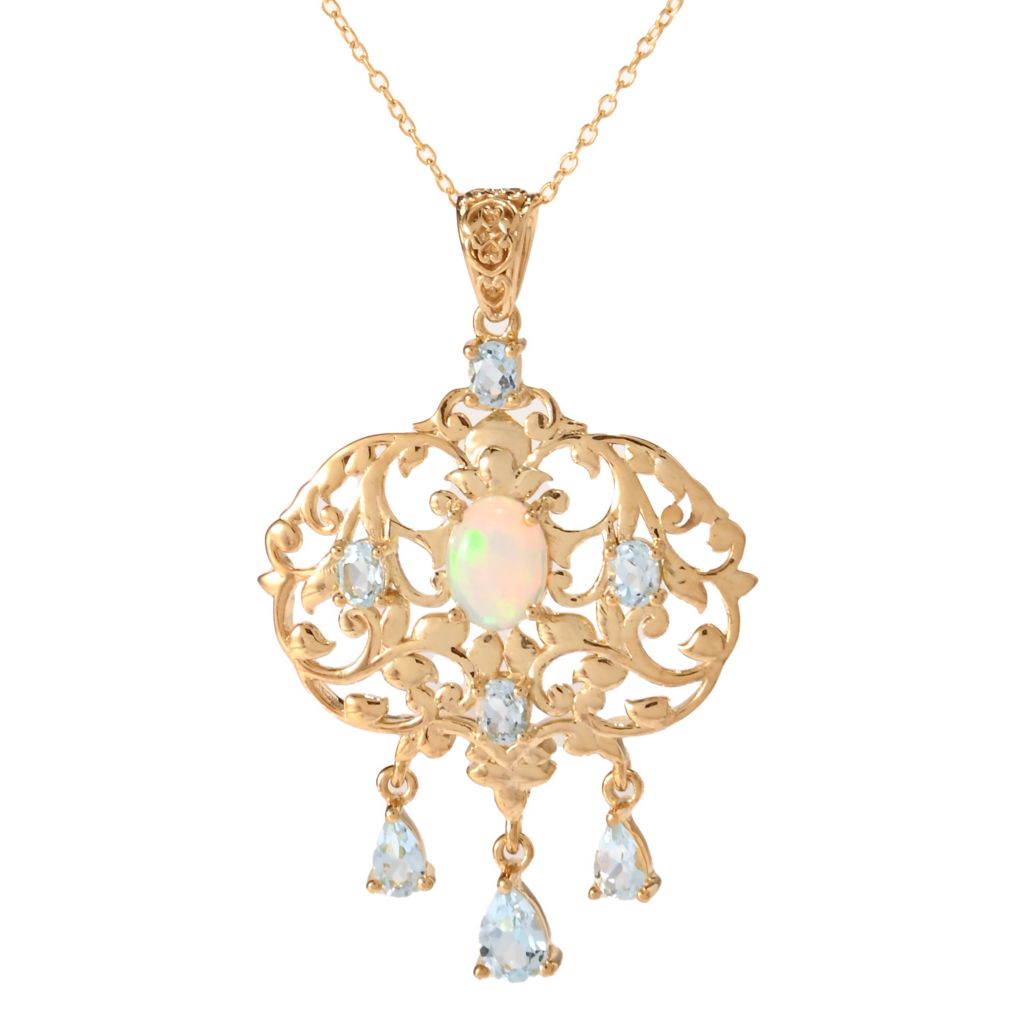 Passport to India "Samode Palace" Ethiopian Opal & Sky Blue Topaz Pendant w/ Chain by Steals