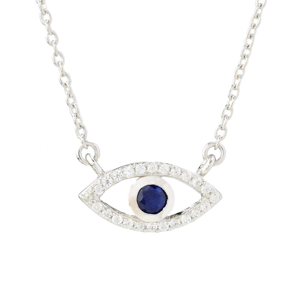 Gem Treasures Sterling Silver 0.25ctw Sapphire & Zircon Evil Eye Necklace by Steals