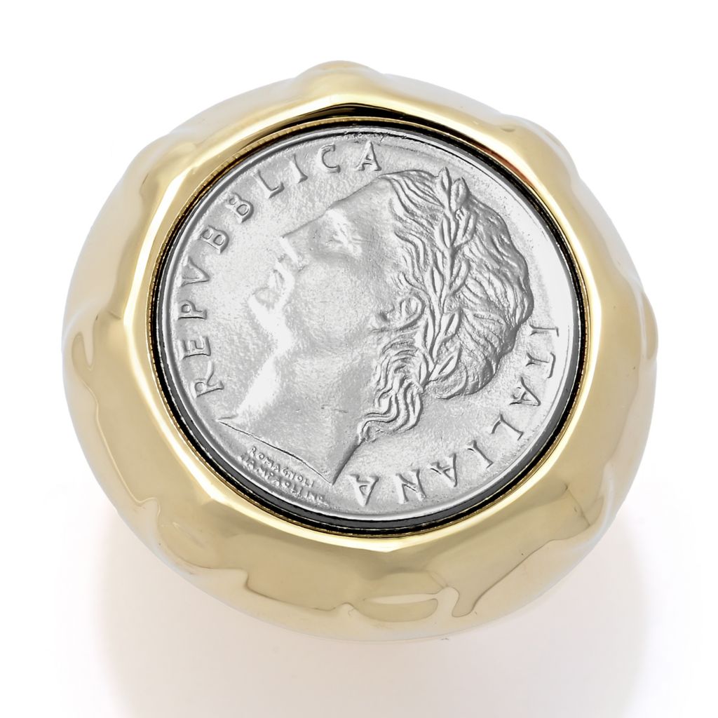 VOGA Collection 18K Gold Polished Electroform Genuine 100 Lire Coin Ring by Steals