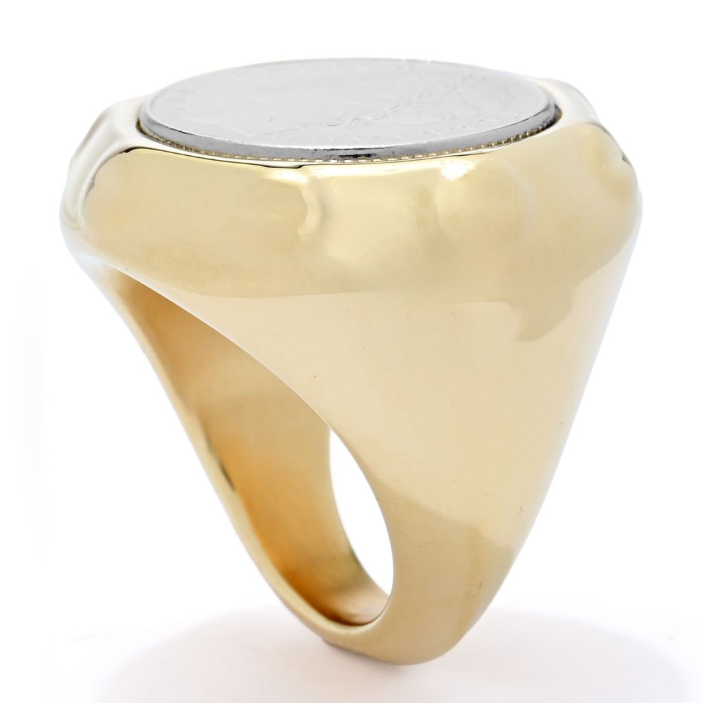 VOGA Collection 18K Gold Polished Electroform Genuine 100 Lire Coin Ring by Steals