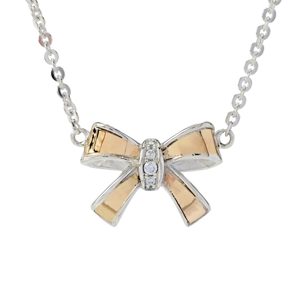 Artisan Silver by Samuel B. 18K Gold Accented White Topaz Bow Necklace by Steals