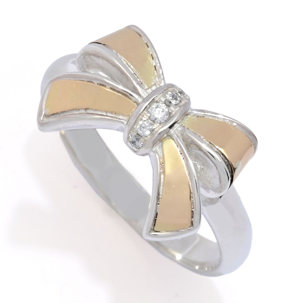 Artisan Silver by Samuel B. 18K Gold Accented White Topaz Bow Ring by Steals