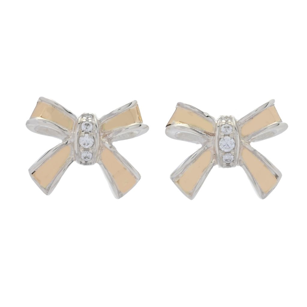 Artisan Silver by Samuel B. 18K Gold Accented White Topaz Bow Stud Earrings by Steals