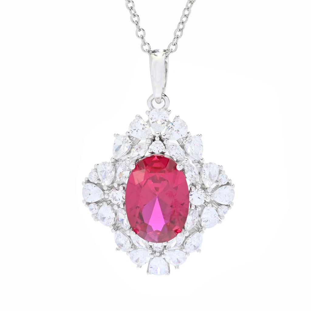 Brilliante Platinum Plated 12.00 DEW Simulated Ruby & Diamond Pendant by Steals