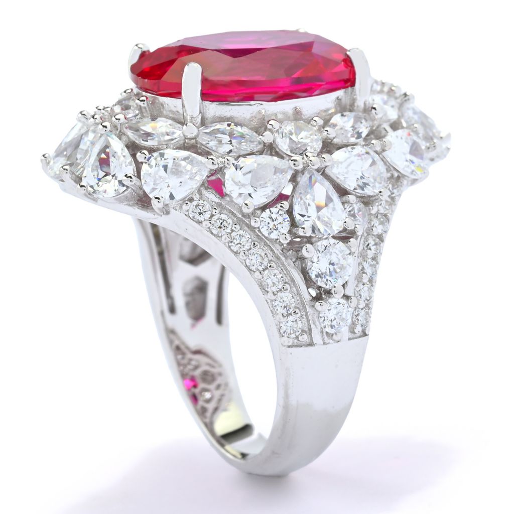 Brilliante Platinum Plated 12.92 DEW Simulated Ruby & Diamond Ring by Steals
