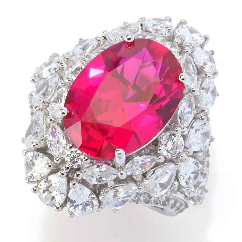 Brilliante Platinum Plated 12.92 DEW Simulated Ruby & Diamond Ring by Steals