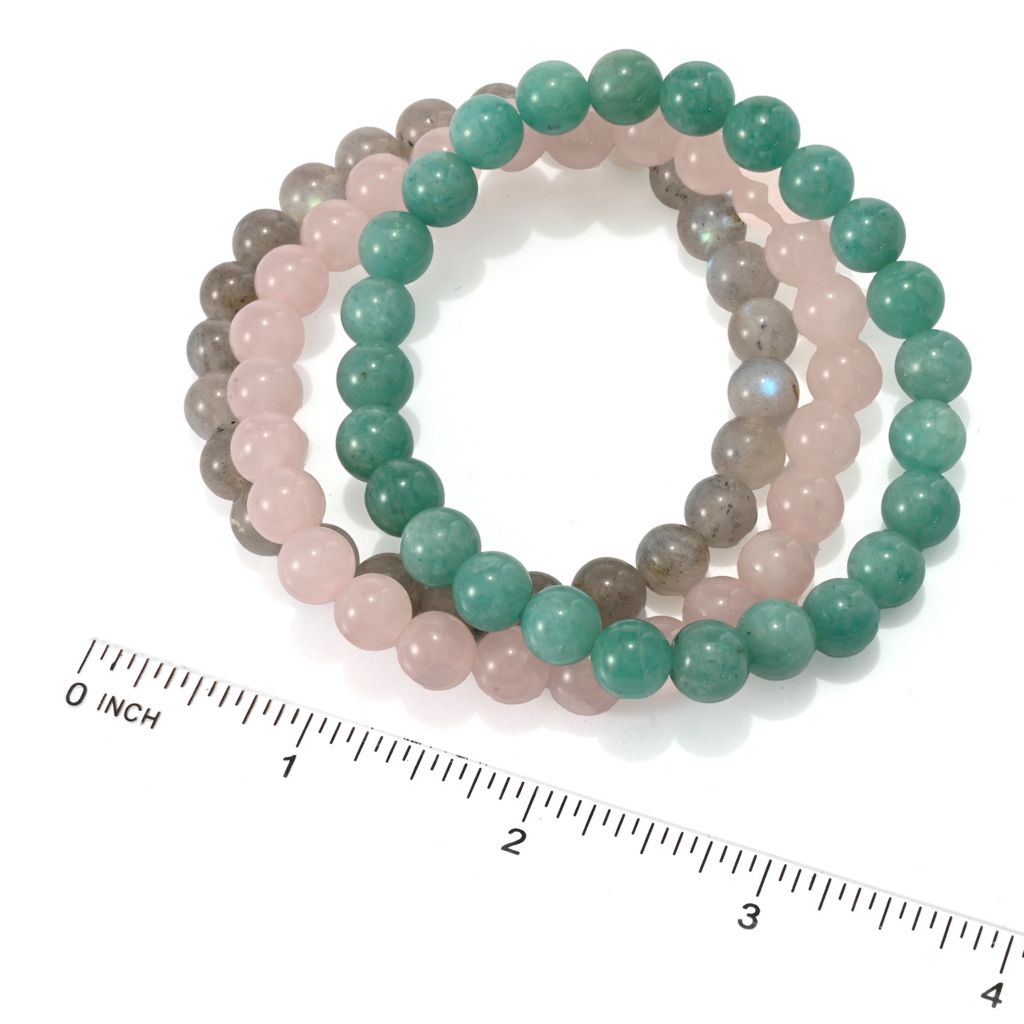 Set of 3 Hand Strung 8mm Gemstone Bead Stretch Bracelets by Steals