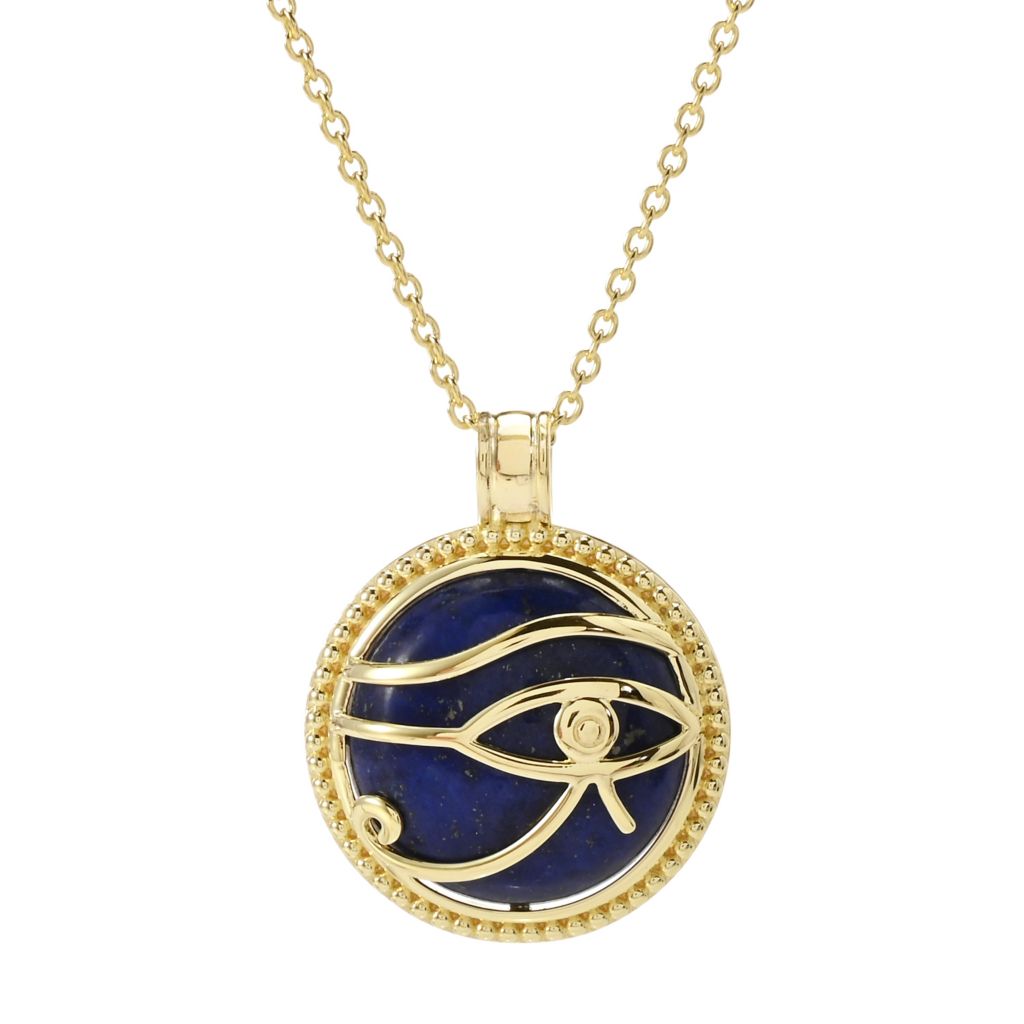 Passport to Egypt 18K Gold Plated 20mm Lapis Eye or Horus Pendant w/ Chain by Steals