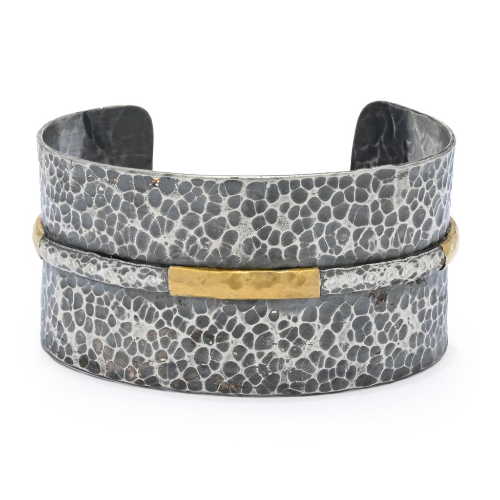 Anatolia by Cevherun 24K Gold Accented Hammered 0.21ctw Diamond Wide Cuff Bracelet by Steals