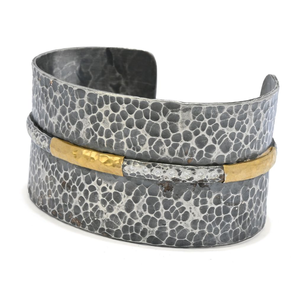 Anatolia by Cevherun 24K Gold Accented Hammered 0.21ctw Diamond Wide Cuff Bracelet by Steals