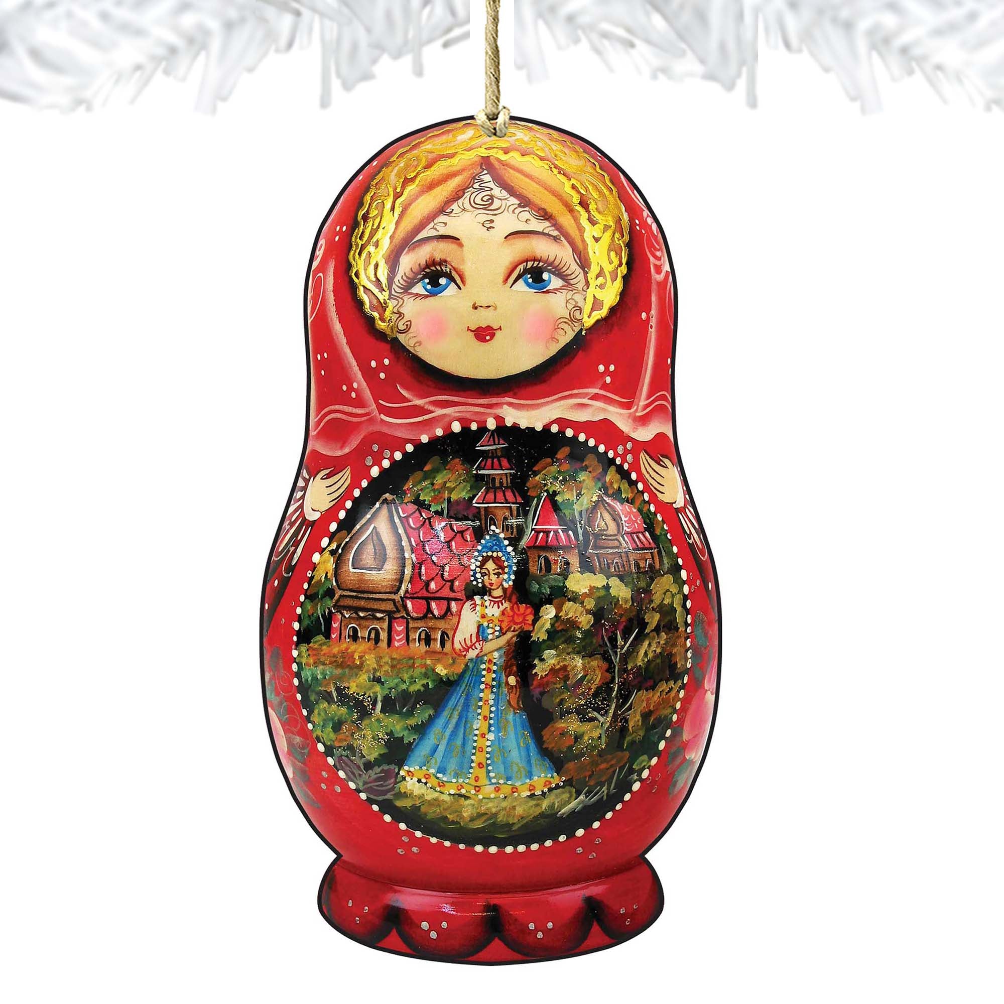 Scarlet Flower Matreshka Wooden Ornaments by G. DeBrekht - Christmas Santa Snowman Decor - 8115103